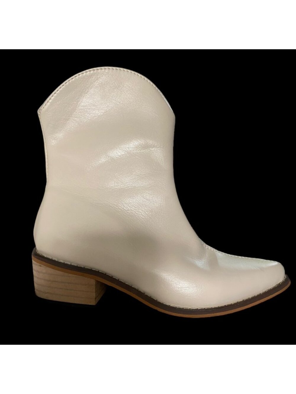 Ankle Bootie Women's Size 35 US 4. 5 Polyurethane Cream Zipper Pointed Toe - Picture 2 of 16